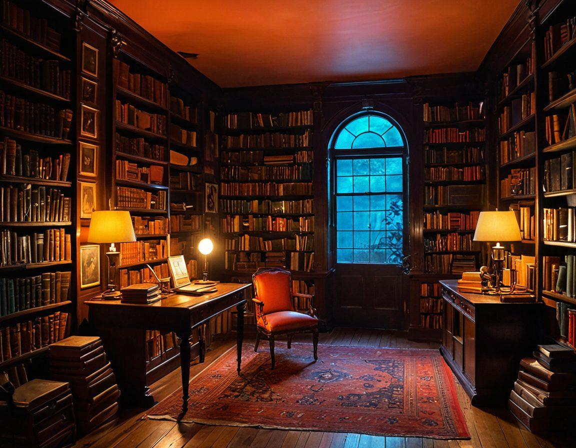 An enigmatic library with dim lighting and an eclectic mix of adult-themed books and devices in mysterious corners. Different doors leading to various themed rooms — each one hinting at a unique, niche subset of the topic. Elements like old vintage posters, amateur camera setups, and soft neon glows add depth and intrigue. Artistic and tasteful abstraction throughout. vibrant colors. painting.